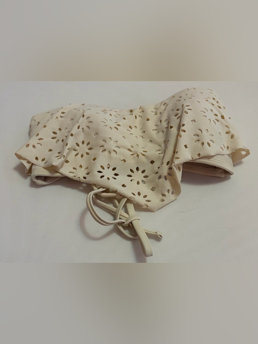 Cream Laser-Cut Bandeau Bikini Top